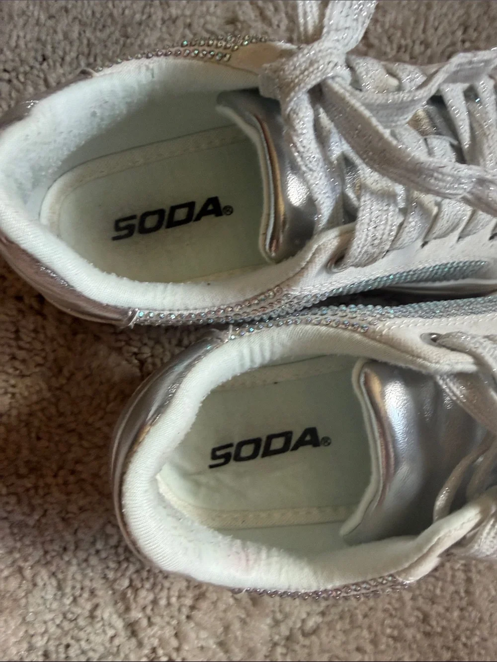 Soda White Sparkle Kids Lace-Up Sneakers